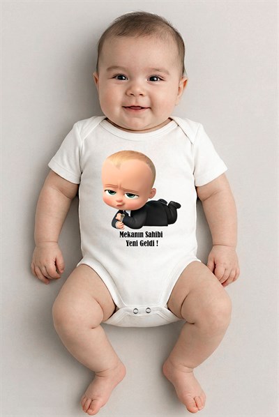 Beyaz kısa kol Patron Bebek temalı baskılı Bebek Zıbın Bisiklet Yaka Unisex Body %100 Pamuk