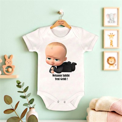 Beyaz kısa kol Patron Bebek temalı baskılı Bebek Zıbın Bisiklet Yaka Unisex Body %100 Pamuk