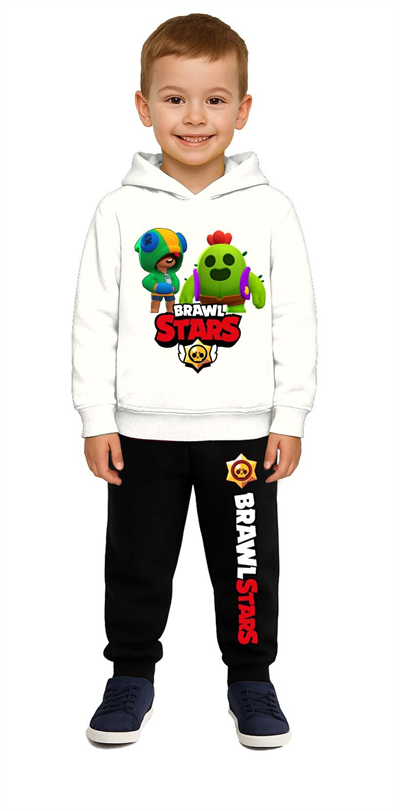 Brawl Stars Baskılı Çocuk Eşofman Takımı 3 İplik Şardonlu Pamuklu Kumaş Kapüşonlu