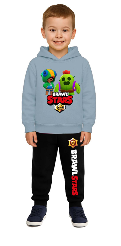 Brawl Stars Baskılı Çocuk Eşofman Takımı 3 İplik Şardonlu Pamuklu Kumaş Kapüşonlu