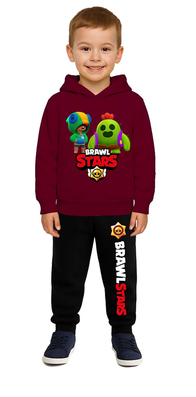 Brawl Stars Baskılı Çocuk Eşofman Takımı 3 İplik Şardonlu Pamuklu Kumaş Kapüşonlu