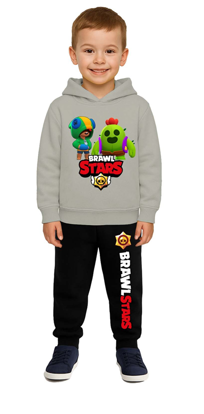Brawl Stars Baskılı Çocuk Eşofman Takımı 3 İplik Şardonlu Pamuklu Kumaş Kapüşonlu