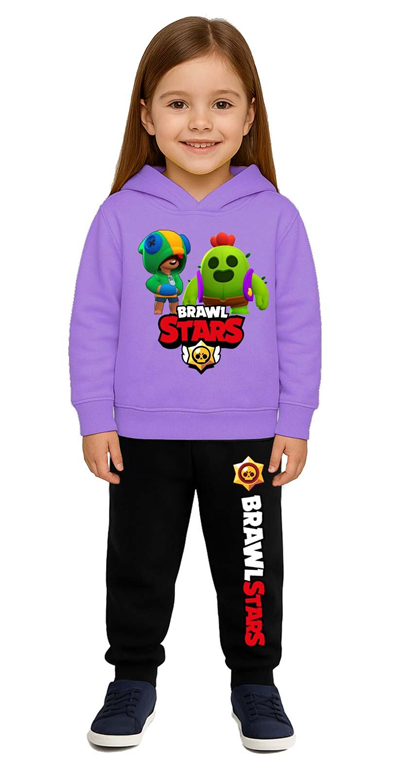 Brawl Stars Baskılı Çocuk Eşofman Takımı 3 İplik Şardonlu Pamuklu Kumaş Kapüşonlu