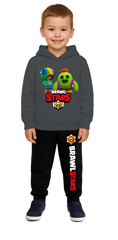 Brawl Stars Baskılı Çocuk Eşofman Takımı 3 İplik Şardonlu Pamuklu Kumaş Kapüşonlu