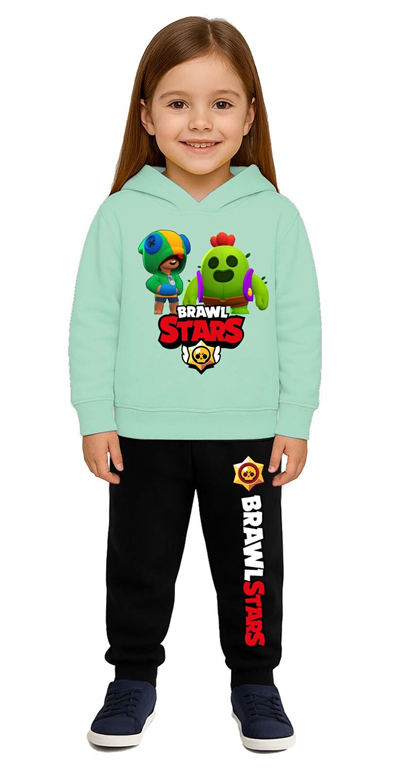Brawl Stars Baskılı Çocuk Eşofman Takımı 3 İplik Şardonlu Pamuklu Kumaş Kapüşonlu