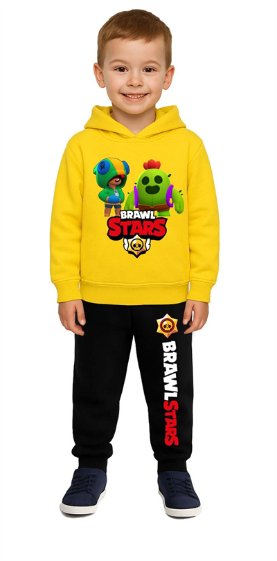 Brawl Stars Baskılı Çocuk Eşofman Takımı 3 İplik Şardonlu Pamuklu Kumaş Kapüşonlu