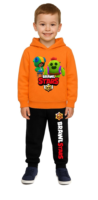 Brawl Stars Baskılı Çocuk Eşofman Takımı 3 İplik Şardonlu Pamuklu Kumaş Kapüşonlu