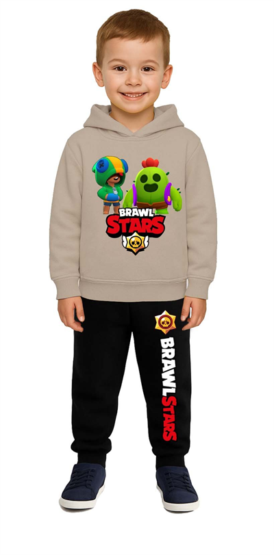 Brawl Stars Baskılı Çocuk Eşofman Takımı 3 İplik Şardonlu Pamuklu Kumaş Kapüşonlu