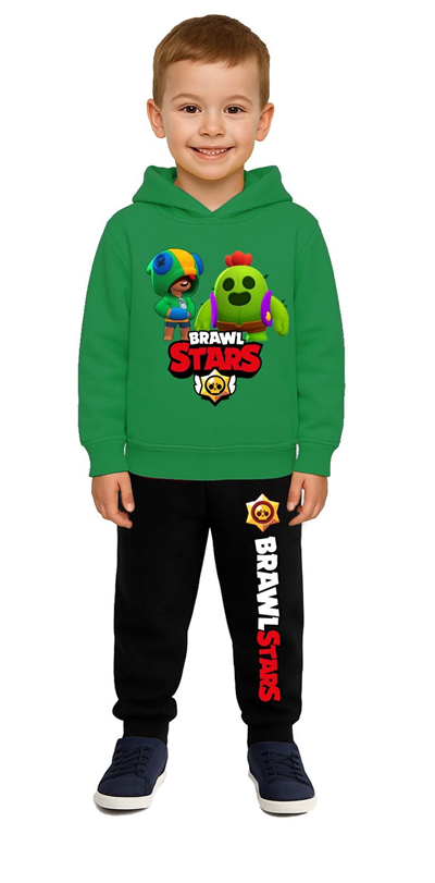 Brawl Stars Baskılı Çocuk Eşofman Takımı 3 İplik Şardonlu Pamuklu Kumaş Kapüşonlu