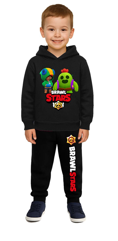 Brawl Stars Baskılı Çocuk Eşofman Takımı 3 İplik Şardonlu Pamuklu Kumaş Kapüşonlu