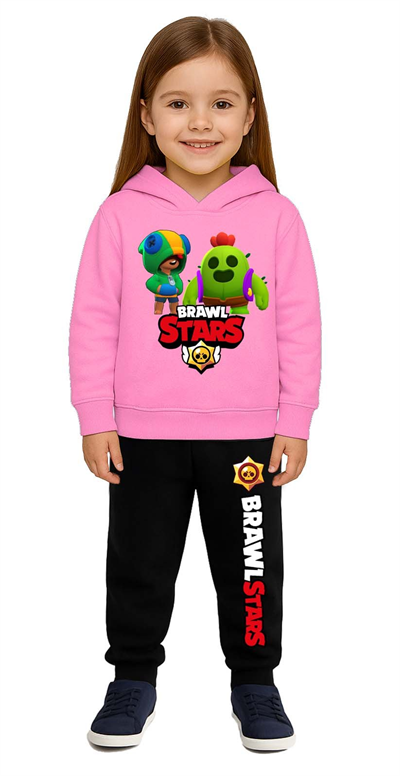 Brawl Stars Baskılı Çocuk Eşofman Takımı 3 İplik Şardonlu Pamuklu Kumaş Kapüşonlu