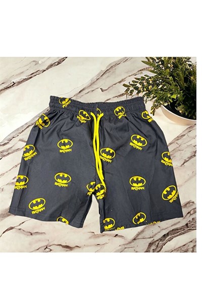 Çocuk Deniz Şortu Batman Baskılı Bel Bağlamalı Mayo Şort