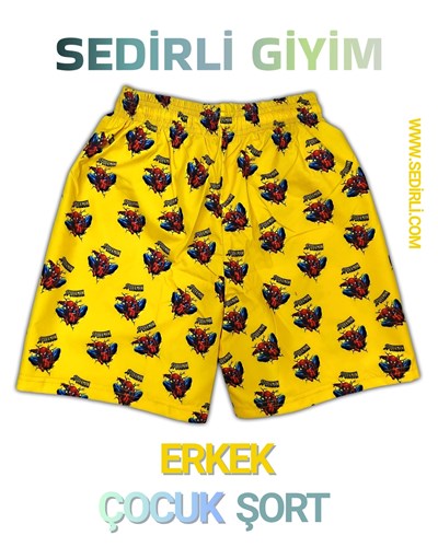 Çocuk deniz şortu spiderman örümcek adam baskılı bel bağlamalı mayo şort