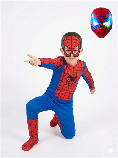 Erkek Çocuk Kırmızı Işıklı Spiderman Örümcek Adam Kostüm