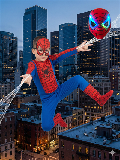 Erkek Çocuk Kırmızı Işıklı Spiderman Örümcek Adam Kostüm