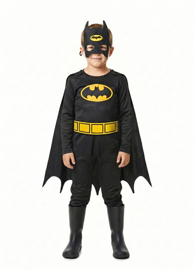 Erkek Çocuk Siyah Batman Pelerinli Maskeli Kostüm