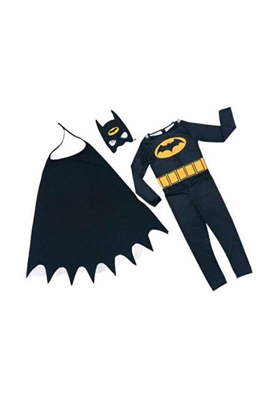 Erkek Çocuk Siyah Batman Pelerinli Maskeli Kostüm