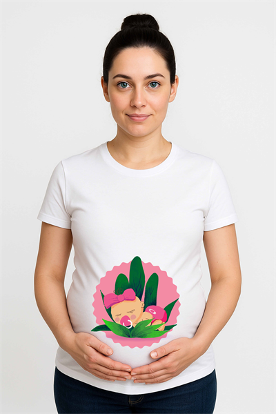 hamile Baskılı kadın tshirt pamuklu penye kumaş