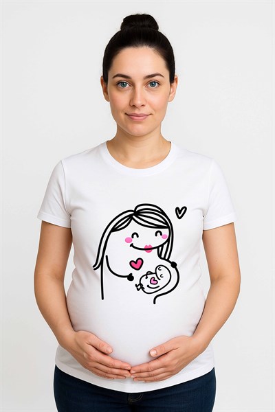 hamile Baskılı kadın tshirt pamuklu penye kumaş