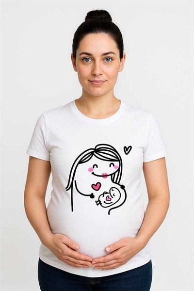 hamile Baskılı kadın tshirt pamuklu penye kumaş