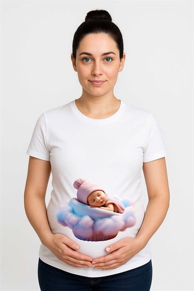 hamile Baskılı kadın tshirt pamuklu penye kumaş