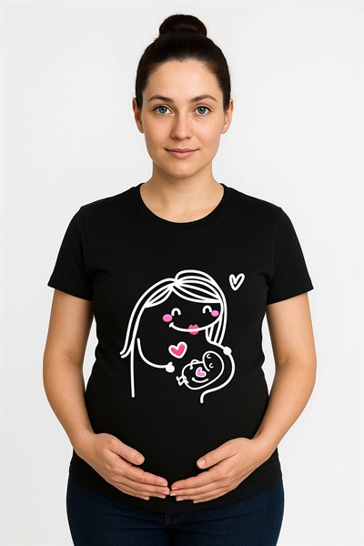 hamile Baskılı kadın tshirt pamuklu penye kumaş