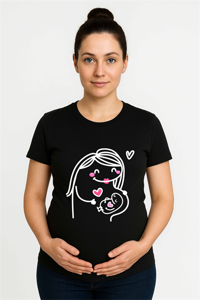 hamile Baskılı kadın tshirt pamuklu penye kumaş