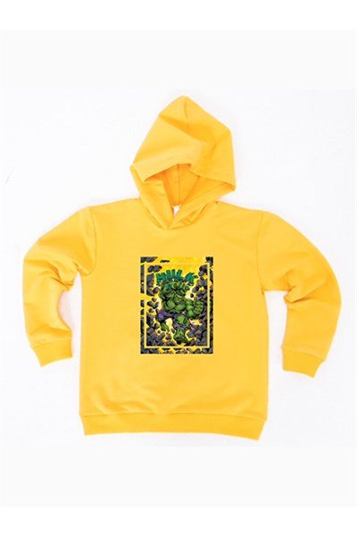 Hulk  Baskılı Kapüşonlu Pamuklu Kumaş Çocuk Sweatshirt