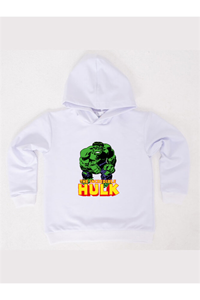 Hulk baskılı kapüşonlu pamuklu kumaş çocuk sweatshirt