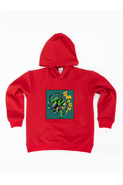 Hulk  Baskılı Kapüşonlu Pamuklu Kumaş Çocuk Sweatshirt