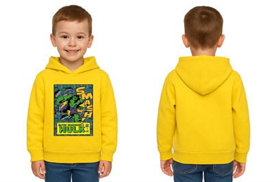 Hulk baskılı kapüşonlu pamuklu kumaş çocuk sweatshirt