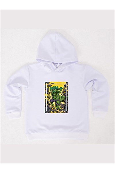 Hulk  Baskılı Kapüşonlu Pamuklu Kumaş Çocuk Sweatshirt