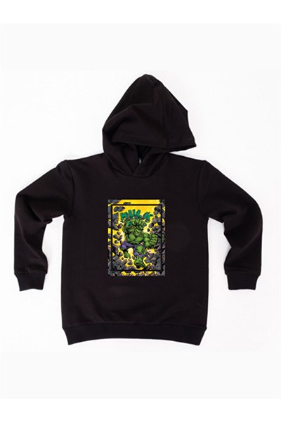 Hulk  Baskılı Kapüşonlu Pamuklu Kumaş Çocuk Sweatshirt