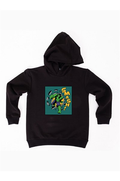 Hulk  Baskılı Kapüşonlu Pamuklu Kumaş Çocuk Sweatshirt