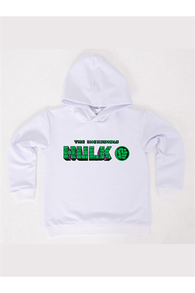 Hulk Baskılı Kapüşonlu Pamuklu Kumaş Çocuk Sweatshirt
