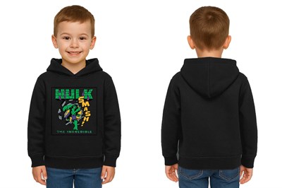 Hulk baskılı kapüşonlu pamuklu kumaş çocuk sweatshirt