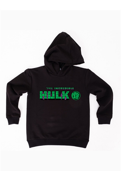 Hulk Baskılı Kapüşonlu Pamuklu Kumaş Çocuk Sweatshirt
