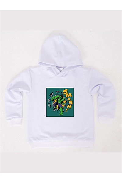 Hulk  Baskılı Kapüşonlu Pamuklu Kumaş Çocuk Sweatshirt