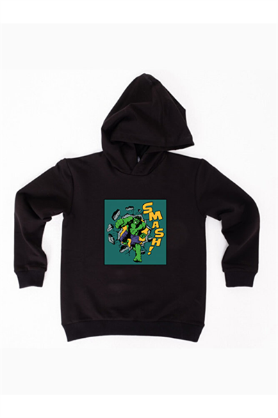 Hulk  Baskılı Kapüşonlu Pamuklu Kumaş Çocuk Sweatshirt