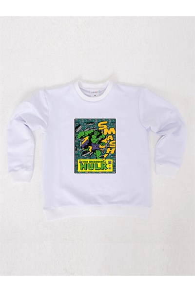 Hulk baskılı pamuklu kumaş çocuk sweatshirt