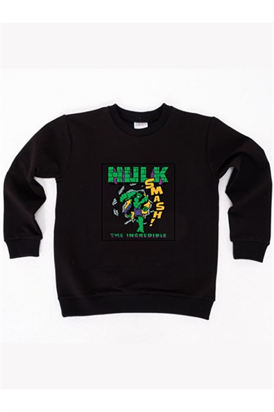 Hulk baskılı pamuklu kumaş çocuk sweatshirt
