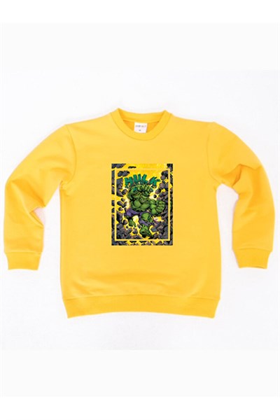 Hulk baskılı pamuklu kumaş çocuk sweatshirt