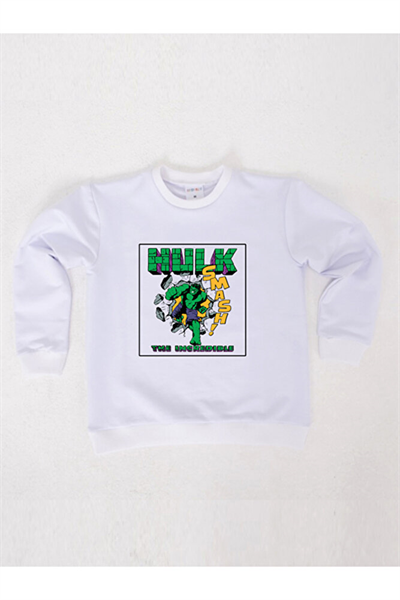 Hulk baskılı pamuklu kumaş çocuk sweatshirt