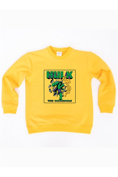 Hulk baskılı pamuklu kumaş çocuk sweatshirt