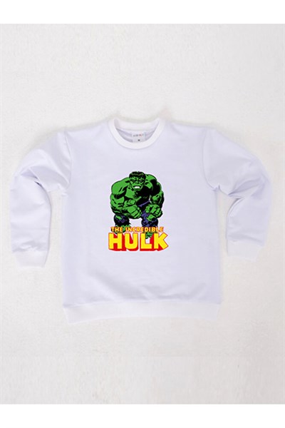 Hulk baskılı pamuklu kumaş çocuk sweatshirt