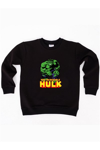 Hulk baskılı pamuklu kumaş çocuk sweatshirt