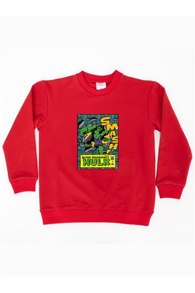 Hulk baskılı pamuklu kumaş çocuk sweatshirt