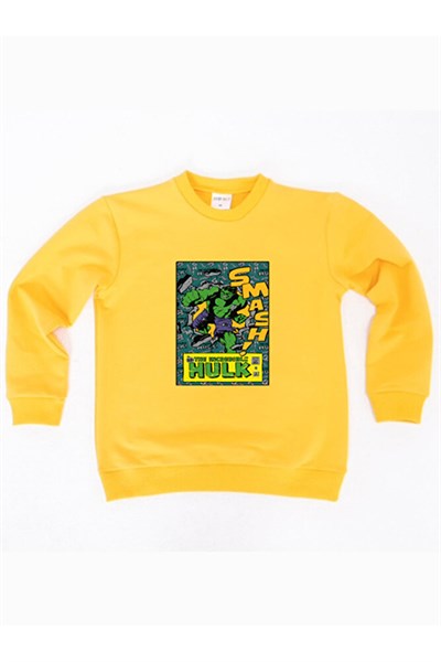 Hulk baskılı pamuklu kumaş çocuk sweatshirt