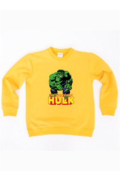 Hulk baskılı pamuklu kumaş çocuk sweatshirt