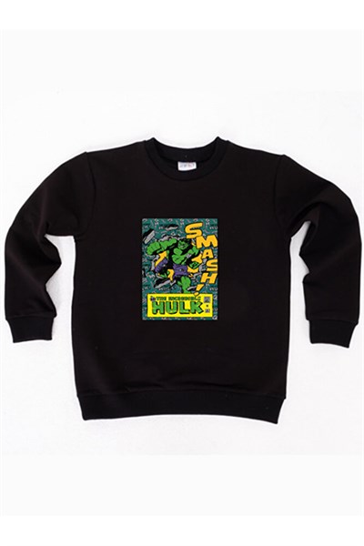 Hulk baskılı pamuklu kumaş çocuk sweatshirt